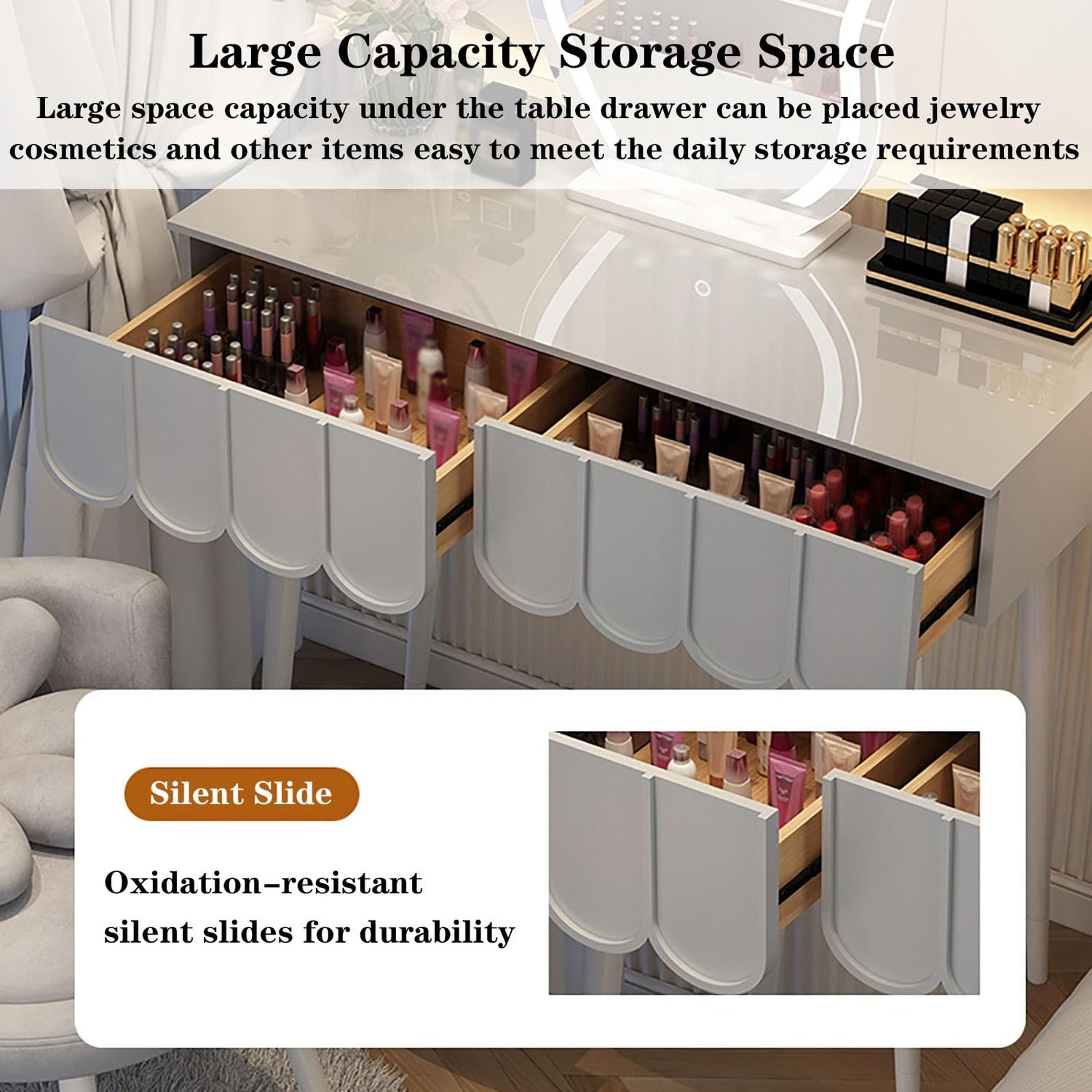 39.4" Makeup Vanity with Lights and Drawers Large-Capacity Storage Space Zoned Storage Vanity Table Set with Mirror High-Definition Mirror Clear QQB