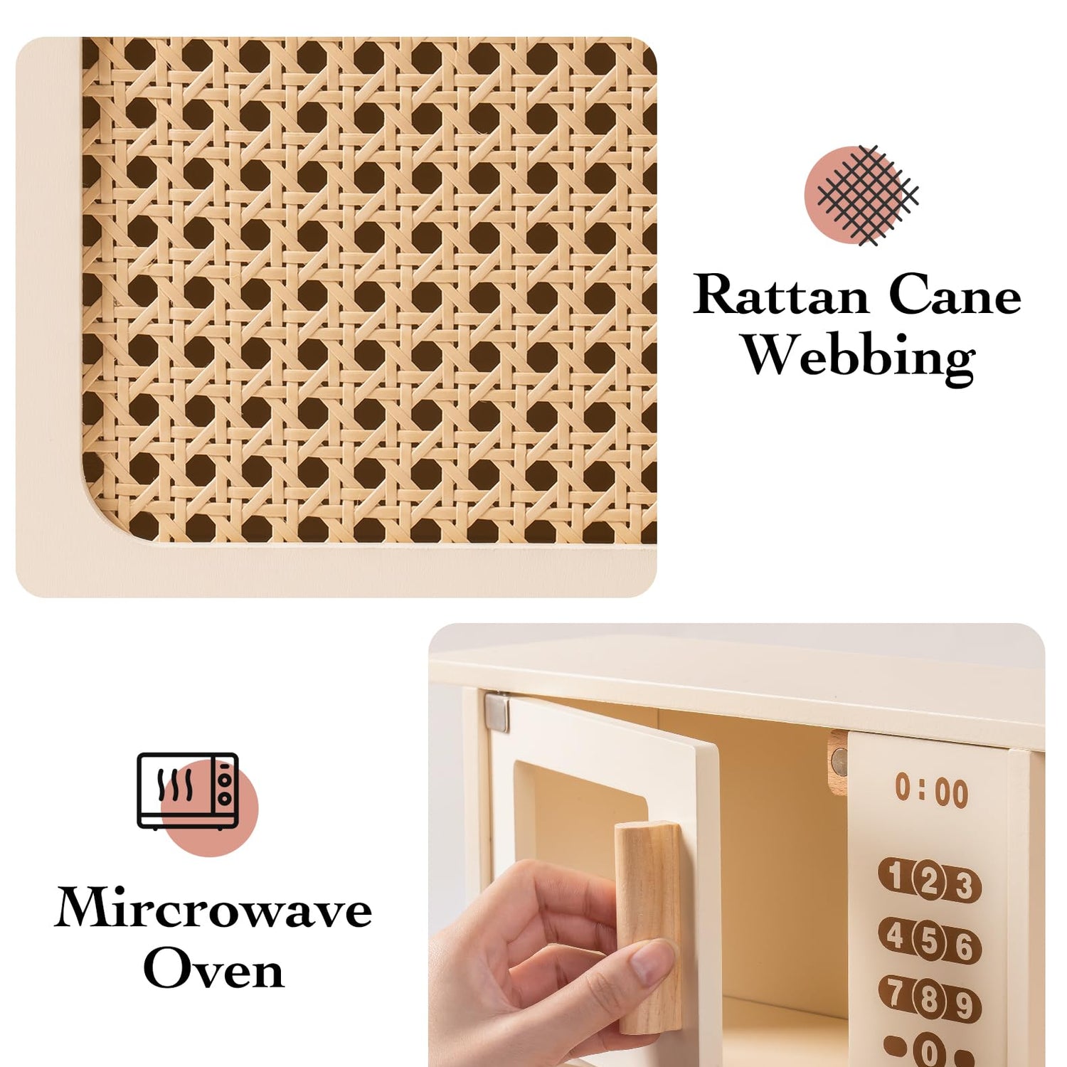 ROBOTIME Play Kitchen with Pretend Ice Cube Dispenser for Kids, Wooden Kids Kitchen Playset, Toy Kitchen Set for Toddler Age 3 4 5 6 (Mocha) ROBOTIME