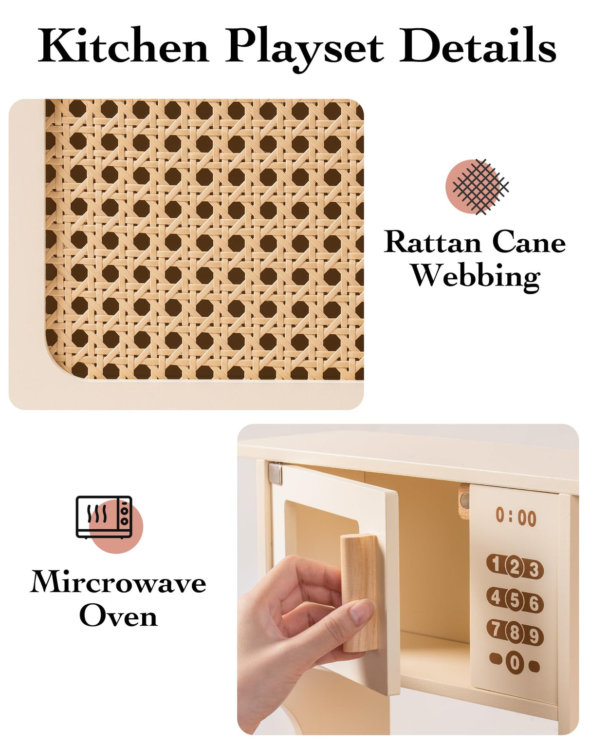 ROBOTIME Play Kitchen with Pretend Ice Cube Dispenser for Kids, Wooden Kids Kitchen Playset, Toy Kitchen Set for Toddler Age 3 4 5 6 (Mocha) ROBOTIME