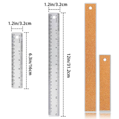 Metal Ruler 6 Inch 12 Inch Stainless Steel Metal Ruler with Cork Backing, Non-Slip Rulers with Inch and Centimeters, Straight Edge Cork Base Rulers - WoodArtSupply