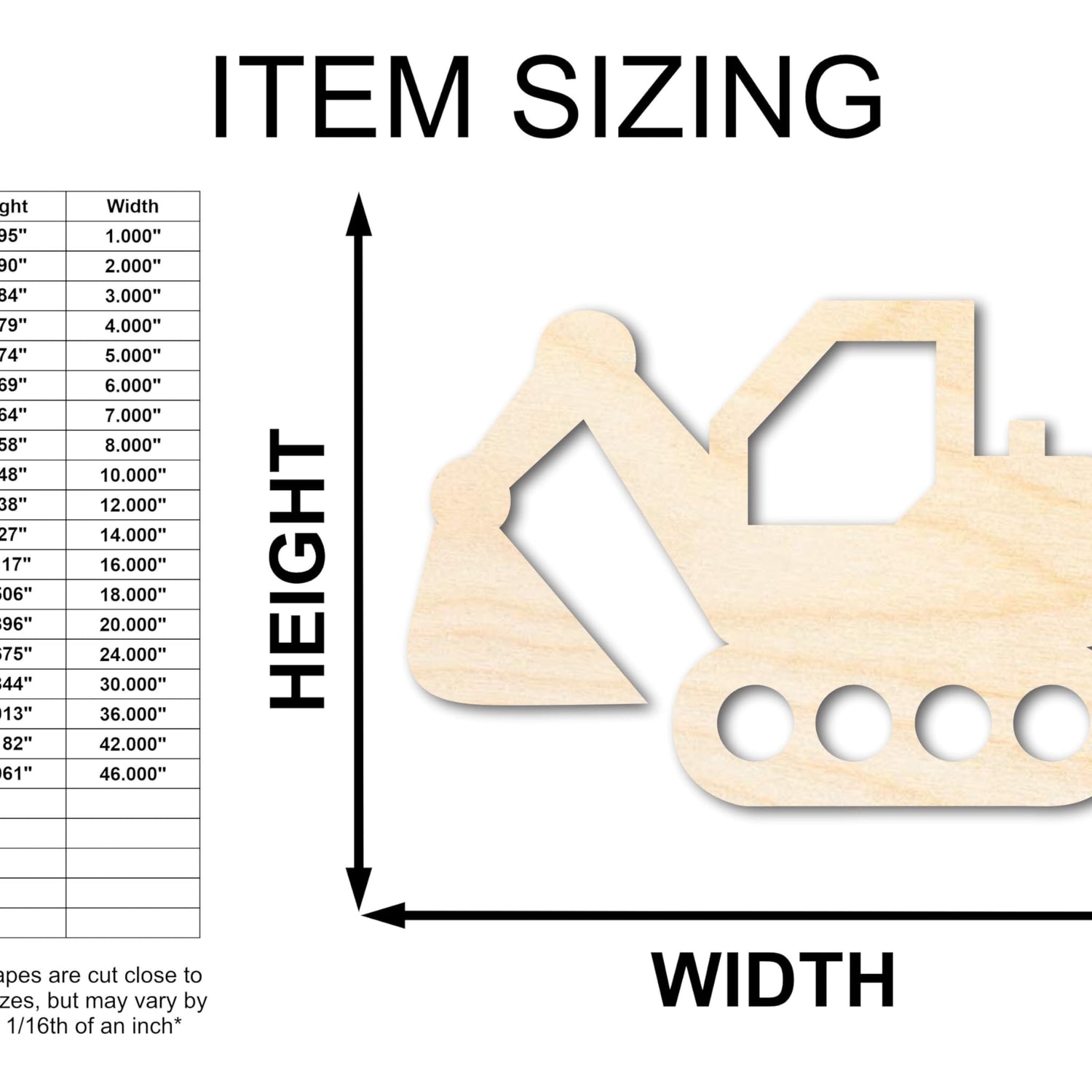 Unfinished Wood Toy Excavator Shape | Construction Vehicle Craft Cutout | up to 24" DIY 12" / 1/2" 24 Hour Crafts