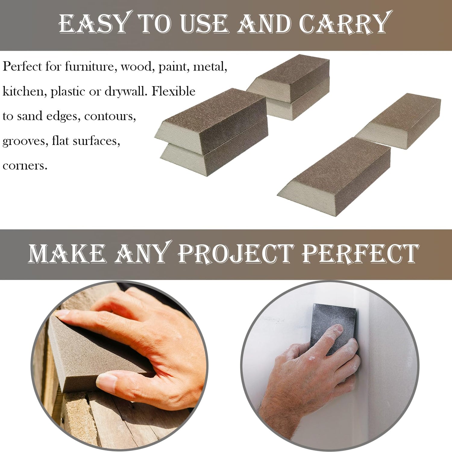 SACKORANGE 6 Pack Sanding Sponge, 80 Grit Sanding Blocks Assortment,Washable and Reusable for Wood Drywall Metal Home (80 Grit) SACKORANGE