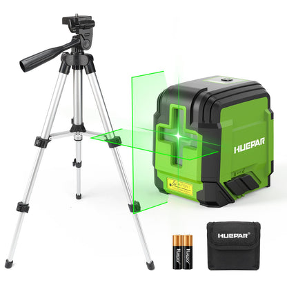 Laser Level Self Leveling with Tripod, Huepar 98Ft Green Cross Line Laser Level Accurate Measurement Tool for Tile, Picture Hanging, Construction - WoodArtSupply