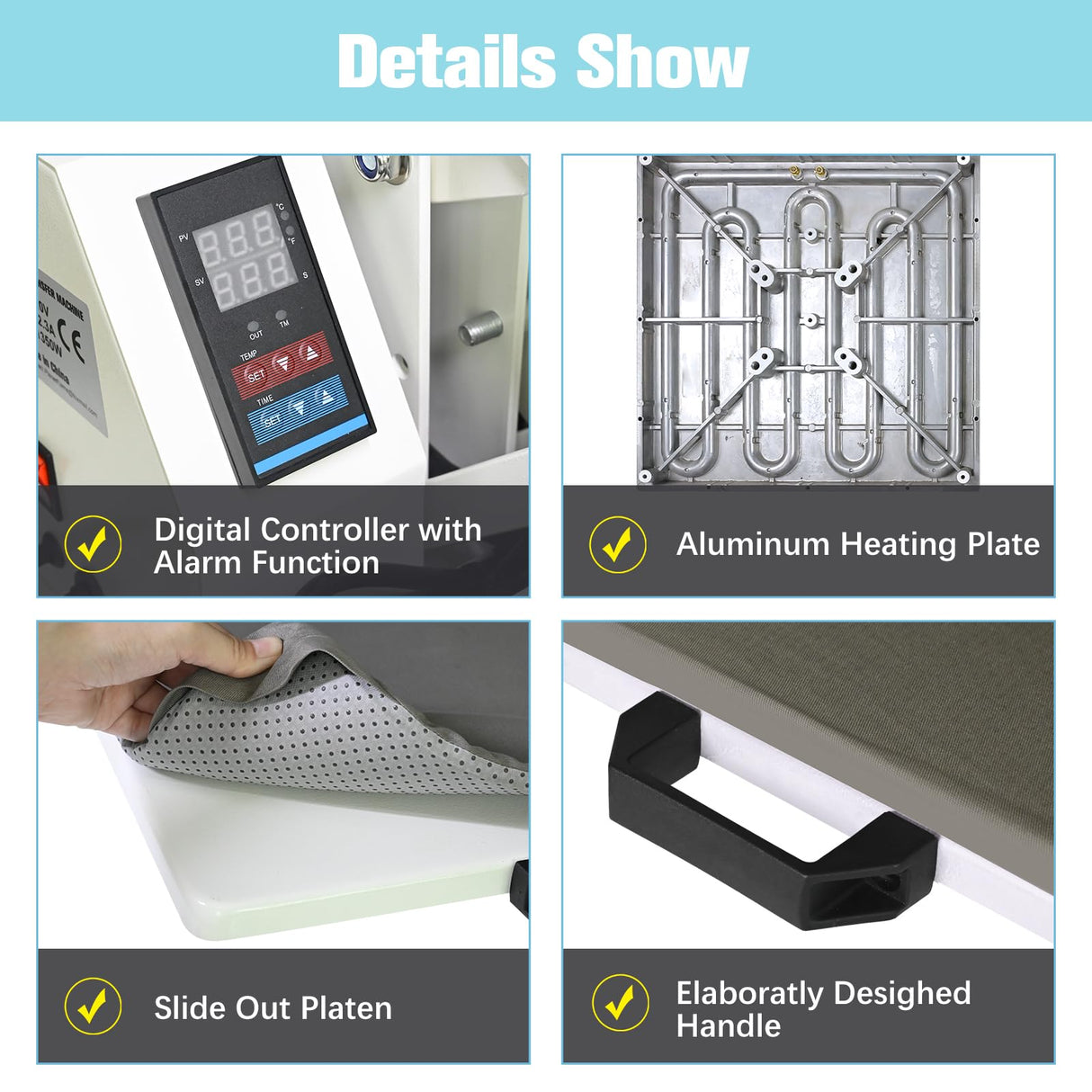 PlanetFlame Heat Press 15x15 inch Industrial Quality Sublimation Heat Press, Slide Out Heat Transfer Machine for T-Shirt, Blue PlanetFlame