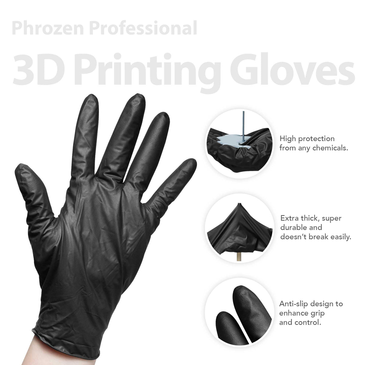 phrozen Professional 3D Printing Glove, Anti-Slip Fingertips Design, Powder Free, No Latex, High Elasticity Disposable Glove Size L (Pack of 100) phrozen