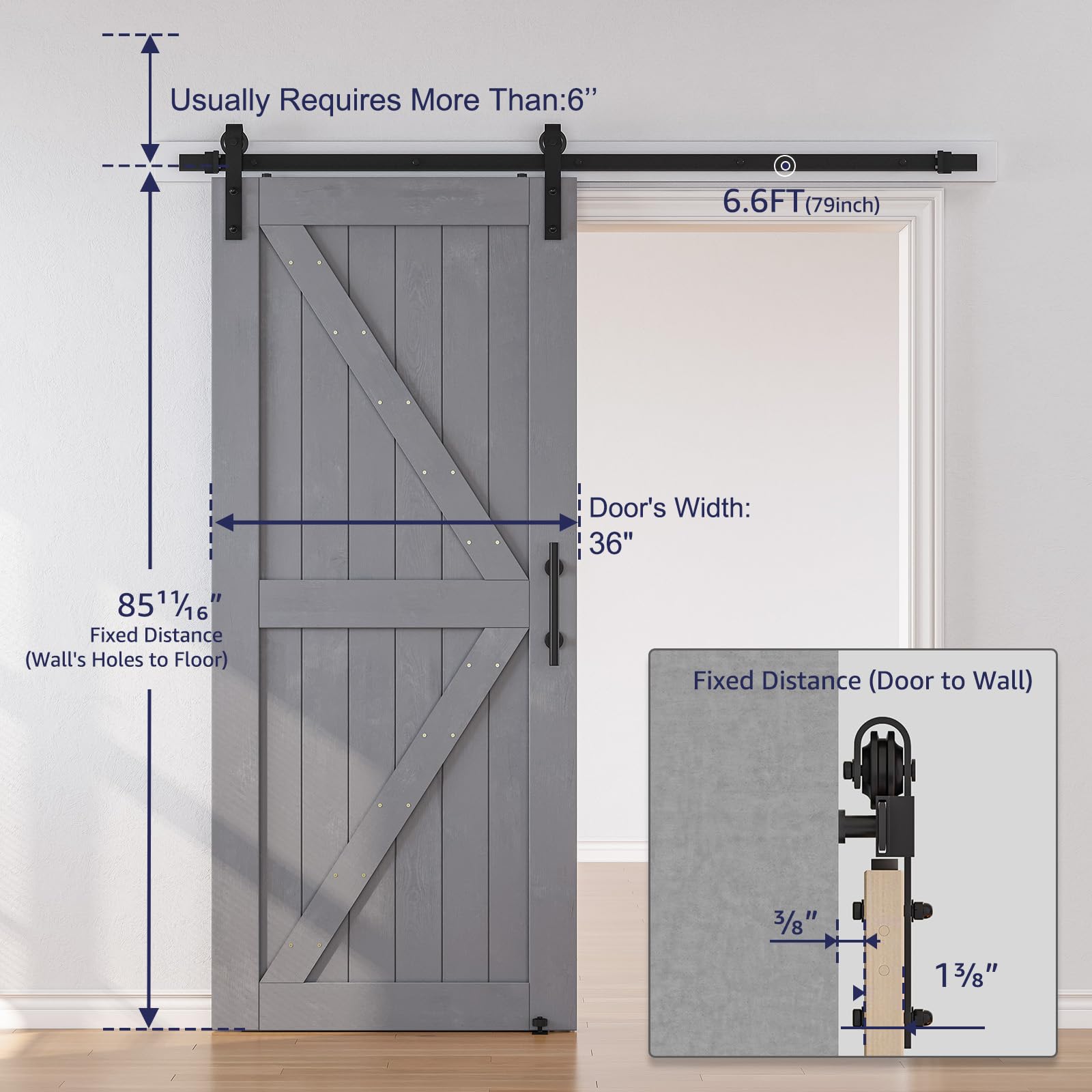 SMARTSTANDARD 36in x 84in Sliding Barn Door with 6.6ft Barn Door Hardware Kit & Handle, Pre-Drilled Ready to Assemble, DIY Unfinished Solid Spruce - WoodArtSupply