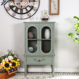 MAISON ARTS 42" H Accent Cabinet with 2 Glass Doors, Distressed Storage Cabinet Farmhouse Kitchen Buffet Cabinet Entryway Living Room Cabinet MAISON ARTS