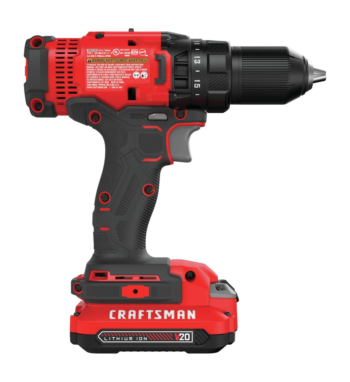 CRAFTSMAN V20 Cordless Drill/Driver Kit, 1/2 inch, Battery and Charger Included (CMCD700C1) Craftsman