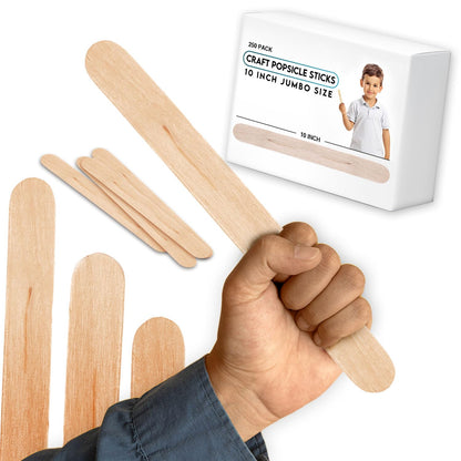 Craft Popsicle Sticks - 10-Inch Jumbo Large Big Wide Wooden Paint Stir Sticks - Wood Epoxy Resin Slime Mixing Sticks (50 Pieces per Package)