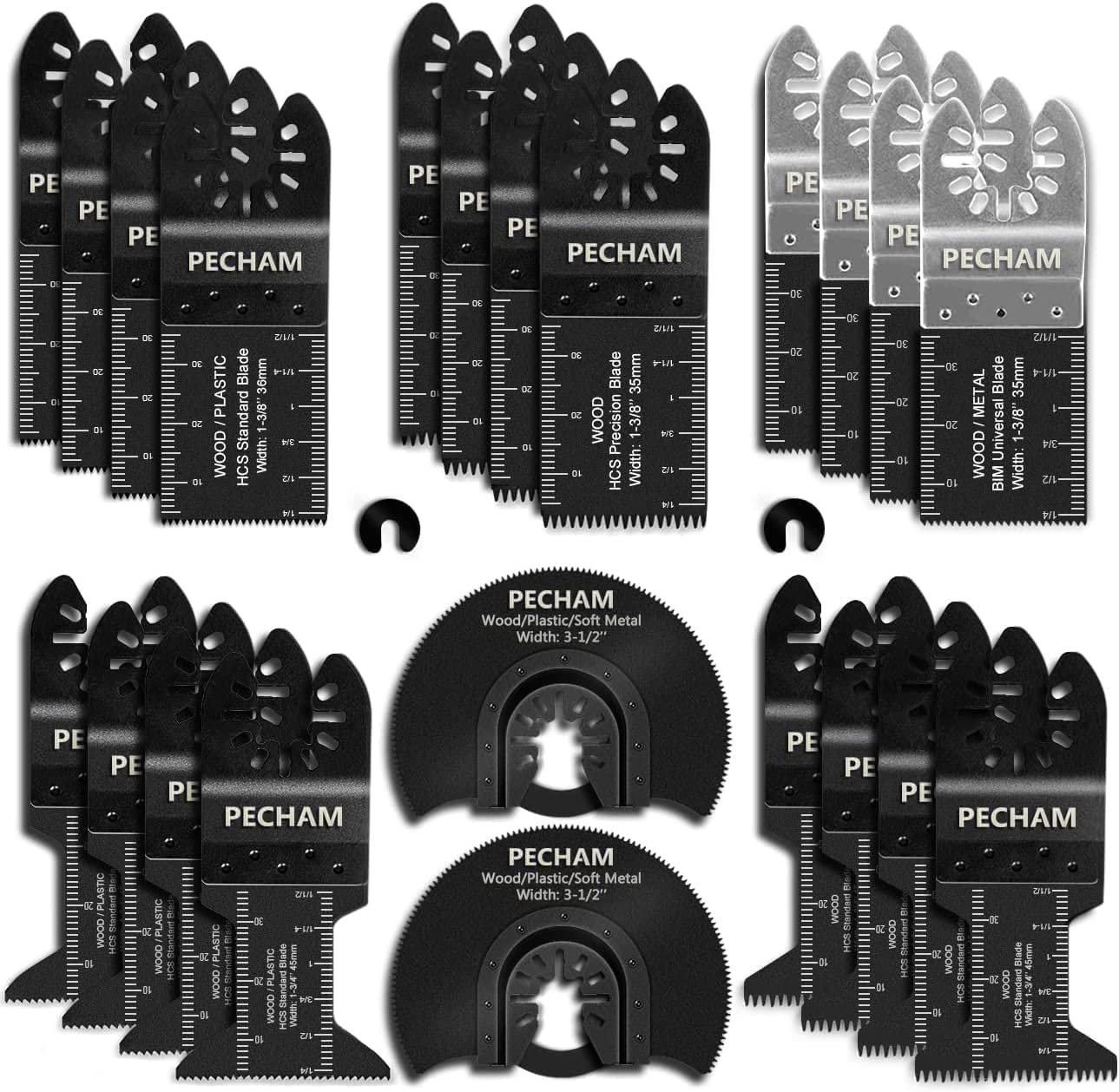 PECHAM 24PCS Universal Wood Metal Oscillating Multitool Quick Release Saw Blades Fit Porter Cable Black & Decker Rockwell Ridgid Ryobi Milwaukee PECHAM