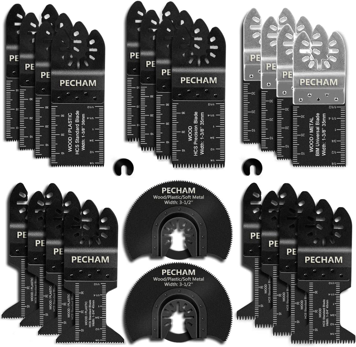 PECHAM 24PCS Universal Wood Metal Oscillating Multitool Quick Release Saw Blades Fit Porter Cable Black & Decker Rockwell Ridgid Ryobi Milwaukee PECHAM