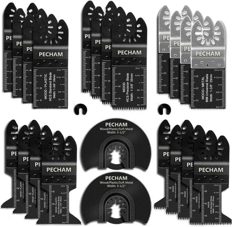 PECHAM 24PCS Universal Wood Metal Oscillating Multitool Quick Release Saw Blades Fit Porter Cable Black & Decker Rockwell Ridgid Ryobi Milwaukee PECHAM