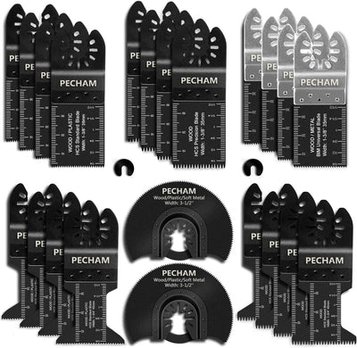 PECHAM 24PCS Universal Wood Metal Oscillating Multitool Quick Release Saw Blades Fit Porter Cable Black & Decker Rockwell Ridgid Ryobi Milwaukee