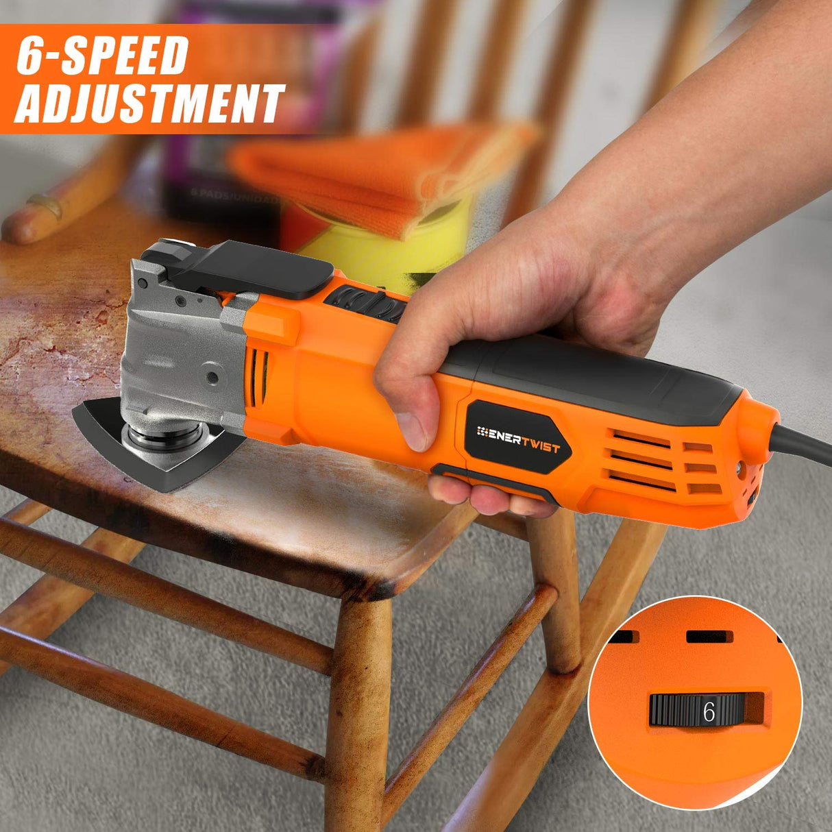 ENERTWIST Oscillating Tool, 4.2 Amp Oscillating Multitool Kit with 5° Oscillation Angle, 6 Variable Speed, 31pcs Saw Accessories, Auxiliary Handle ENERTWIST