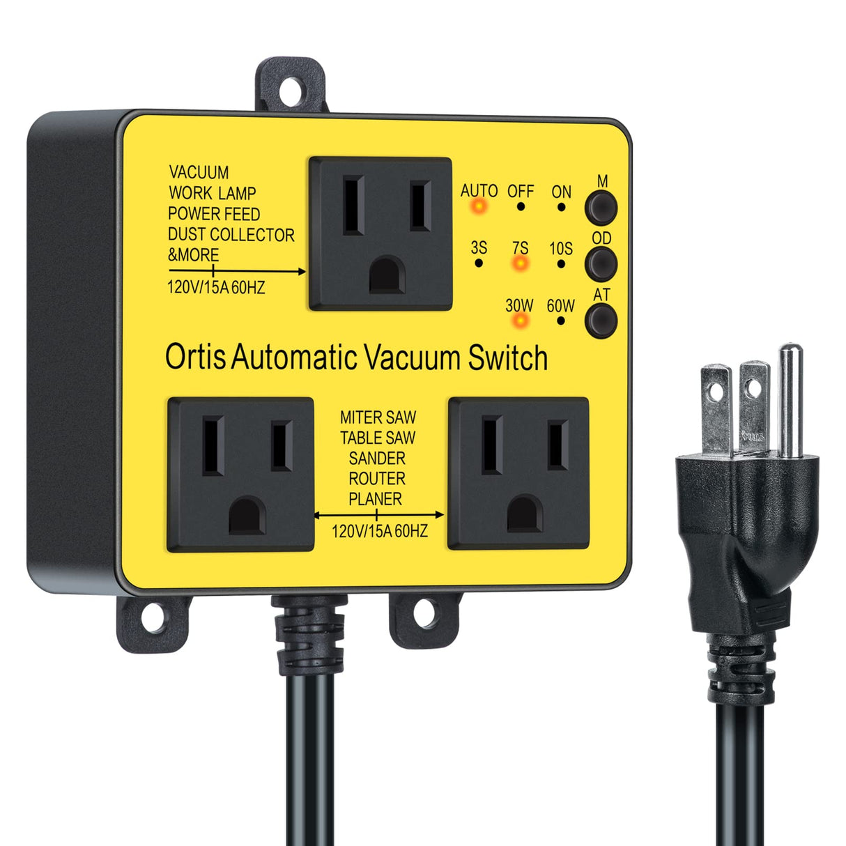 Automatic Vacuum Switch with Extra Outlet for Using More Power Tools, Ortis Dust Control Autoswitch Delay Vacuum On/Off to Prevent Circuit Overload Ortis
