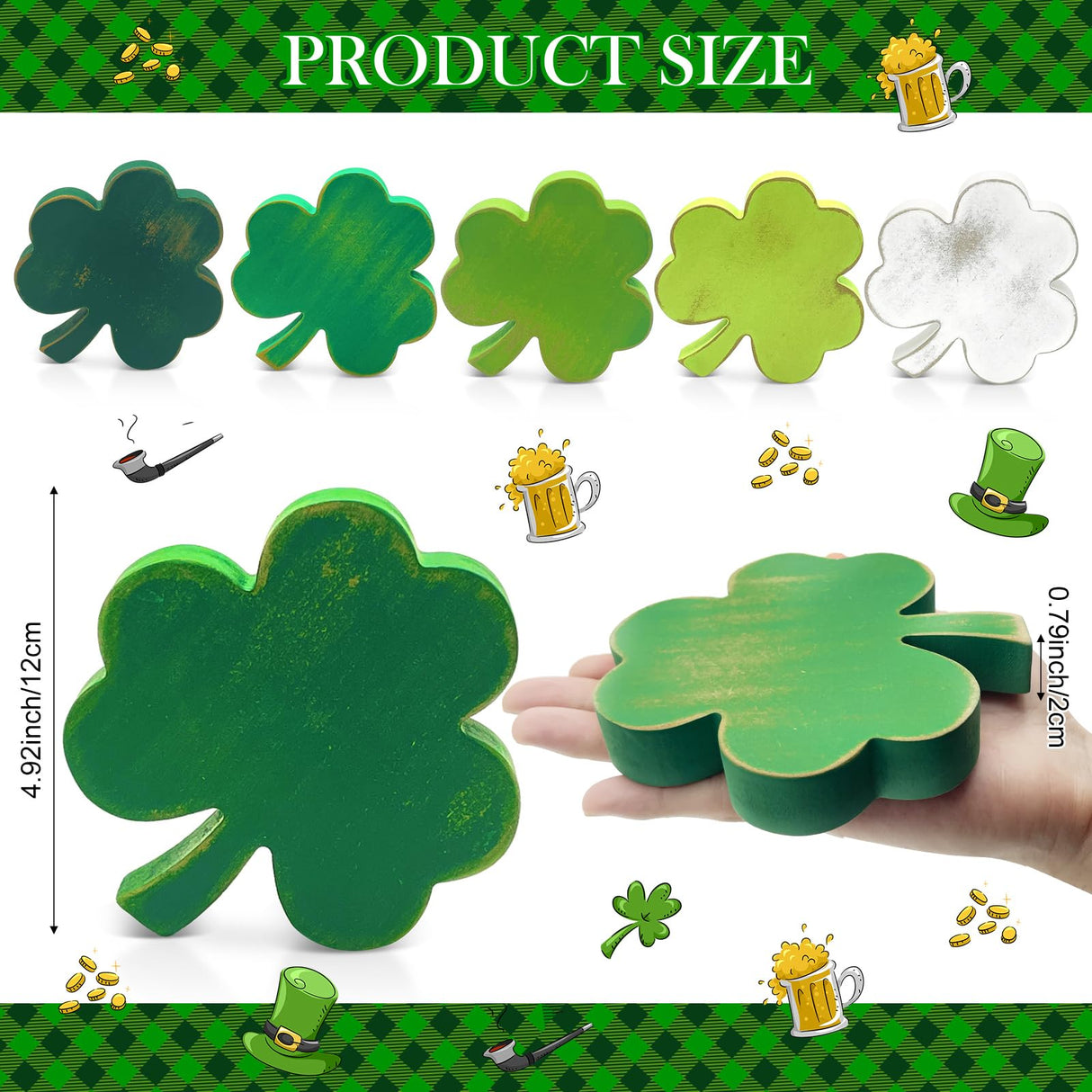 6 Pieces St Patricks Day Rustic Table Wooden Signs Unfinished Shamrock Table Centerpiece Indoor Irish Lucky Shamrock Standing Tabletop Decoration yasuwekik