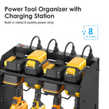CCCEI Black Tools Organizer Wall Mount Charging Station, Power Tool Battery Storage Rack Built-in Power Strip. 8 Drill Holder, All Metal, Garage CCCEI