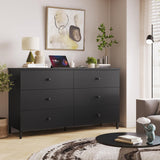 Hasuit 6 Drawers Double Dresser, Wooden Dresser with Heavy Sturdy Steel Frame, Large Capacity Storage Chest of Drawers, Black Dresser for Bedroom, Hasuit