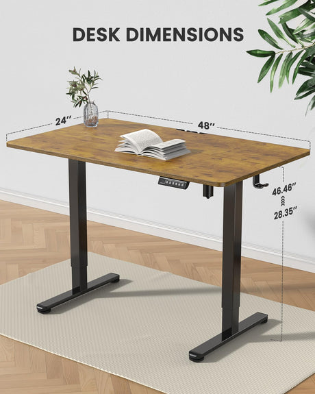 ErGear Height Adjustable Electric Standing Desk, 48 x 24 Inches Sit Stand up Desk, Memory Computer Home Office Desk (Vintage Brown) ErGear