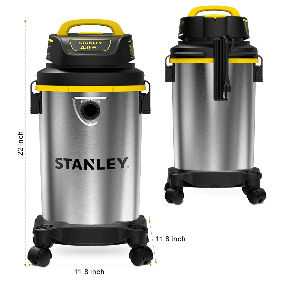 Stanley SL18129 Wet/Dry Vacuum, 4 Gallon, 4 Peak HP, Stainless Steel Tank with Top Handle, 3-in-1 Shop Vacuum Cleaner with Blower for Home, Garage, Stanley