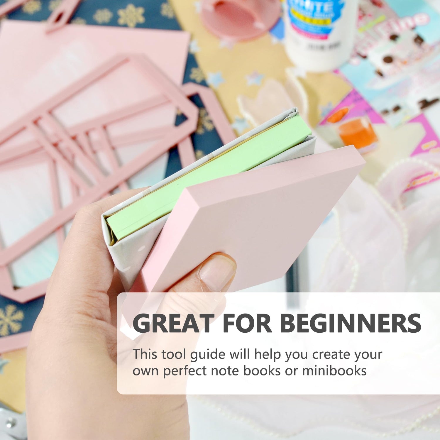 UPTTHOW 9Pcs Bookbinding Easy Scrapbooking Tool for Starter, Complete Great Stencils and Cutter Guide Kit Can Be Made Into Notebook Calender Junk UPTTHOW