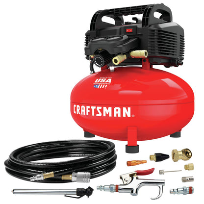 Craftsman Air Compressor, 6 Gallon, Pancake, Oil-Free with 13 Piece Accessory Kit (CMEC6150K) - WoodArtSupply