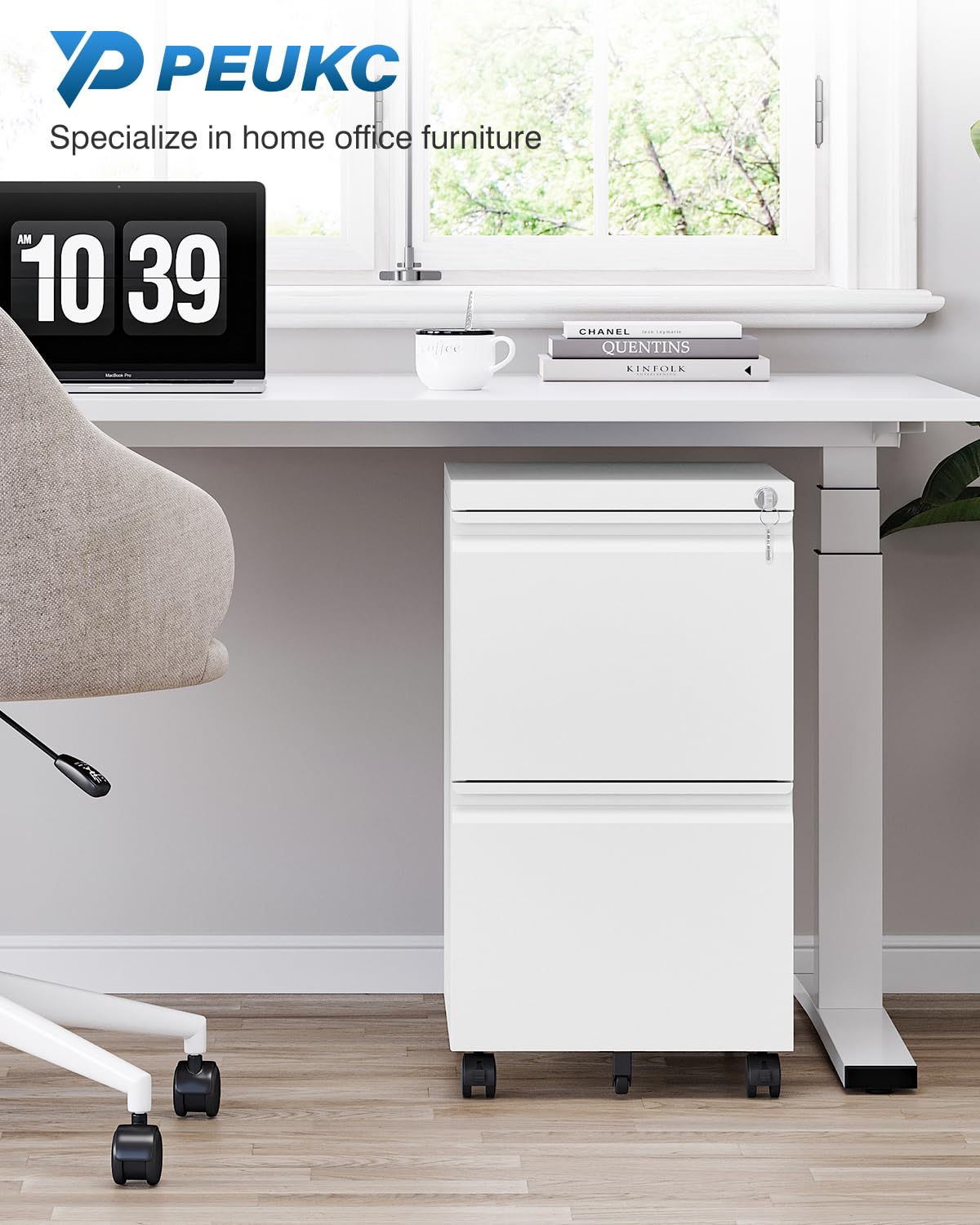 PEUKC 2 Drawer File Cabinet with Lock, Metal Under Desk Rolling Filing Cabinet fits Letter/Legal/A4 Size for Home Office, Mobile Filing Cabinet, PEUKC