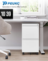 PEUKC 2 Drawer File Cabinet with Lock, Metal Under Desk Rolling Filing Cabinet fits Letter/Legal/A4 Size for Home Office, Mobile Filing Cabinet, PEUKC