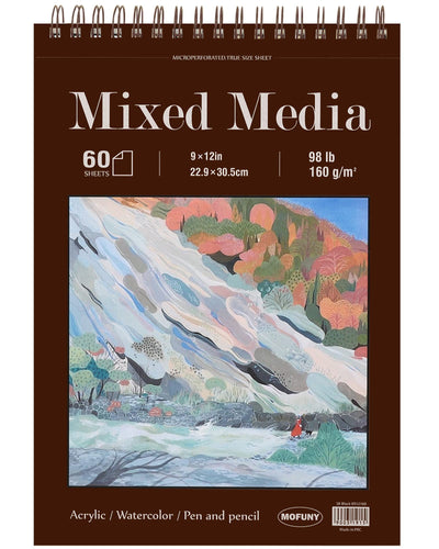Mixed Media Sketch Pad, 9 x 12 inches, 60 Sheets (98lb/160gsm) Heavyweight Drawing Papers, Top Spiral Bound Hardcover Sketchbook, for Wet and Dry