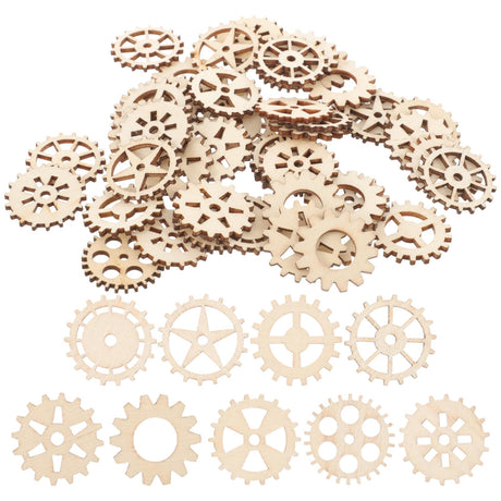 Wakauto 100pcs Wooden Gear Wheels Wooden Steampunk Gear Mini Gear Puzzle Buttons Unfinished Blank Gear Pieces Gift Cutouts Tags for Kids DIY Crafting Wakauto