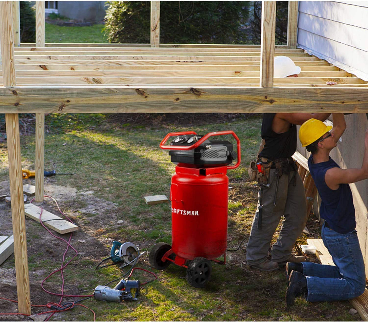 Craftsman Air Compressor, 20 Gallon Oil-Free 1.8 HP Max 175 PSI Pressure Two Quick Couplers Big Capacity, Red- CMXECXA0232043 Craftsman