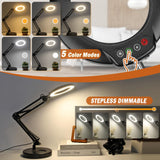 Veemagni 10X Magnifying Glass with Light, 5 Color Modes Stepless Dimmable 2-in-1 Desk Lamp and Clamp, LED Lighted Magnifier with Light and Stand, Veemagni