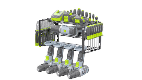 WORKPRO Power Tool Organizer, Wall Mounted Power Tool Holder, 3-Tiers Storage Rack for Cordless Drill Storage, 150 LBS Load Capacity for Garage, WORKPRO