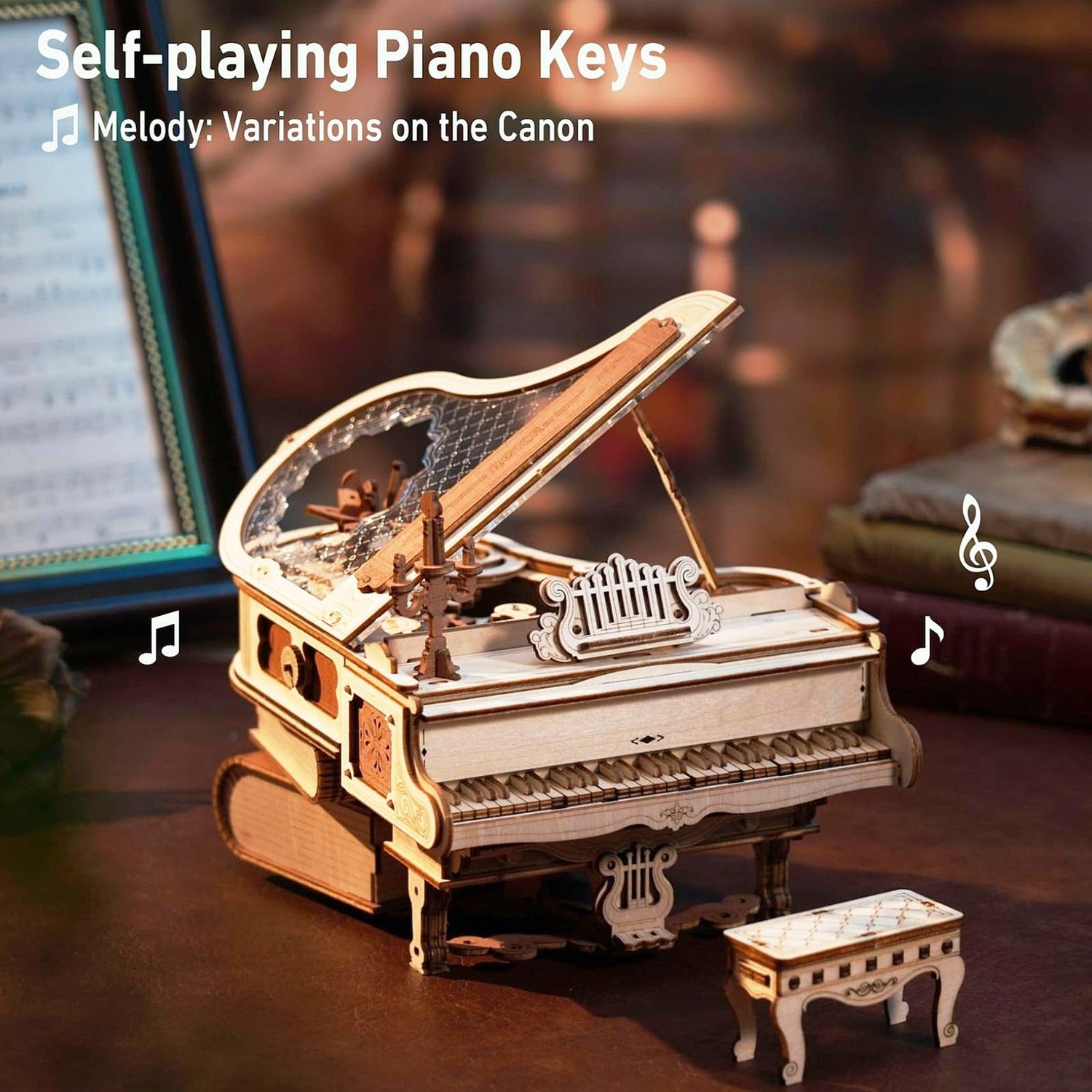 ROKR 3D Wooden Piano Model Kit - 1:20 Scale Music Box with Self-Playing Keys (223 pcs) ROKR
