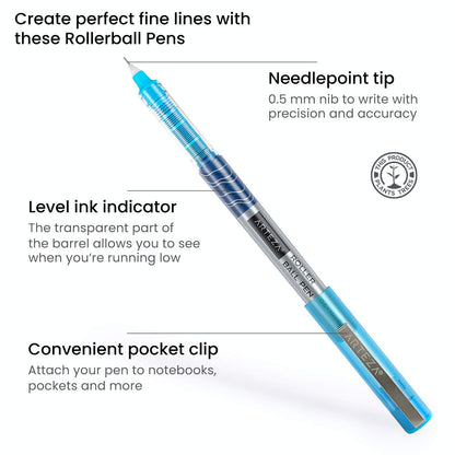 ARTEZA Rollerball Pens Fine Point, Set of 24 Colored Pens with Liquid Ink, Extra Fine 0.5 mm Needle Tip Pen, Make Precise Lines, Office Supplies for - WoodArtSupply