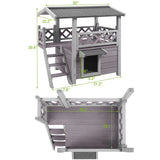Cat House with Door for Feral Cats, Rainproof Outside Kitty House, 2 Story Wooden Kitten Condo with Stairs (AIR09-BS) GUTINNEEN