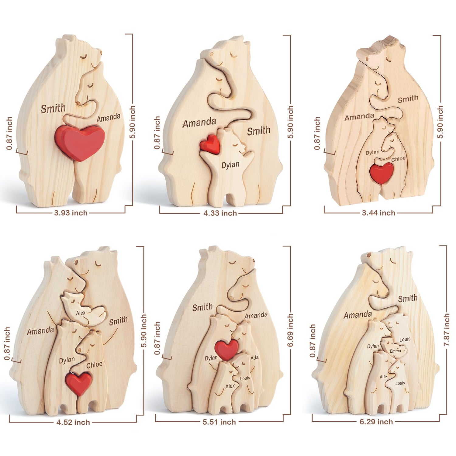 Personalized Wooden Bears Family Puzzle Gift with 1-8 Name We are One,Jigsaw Oak Wooden Animal Sculpture Decorative for Home Ornament Ideas for Kowlone
