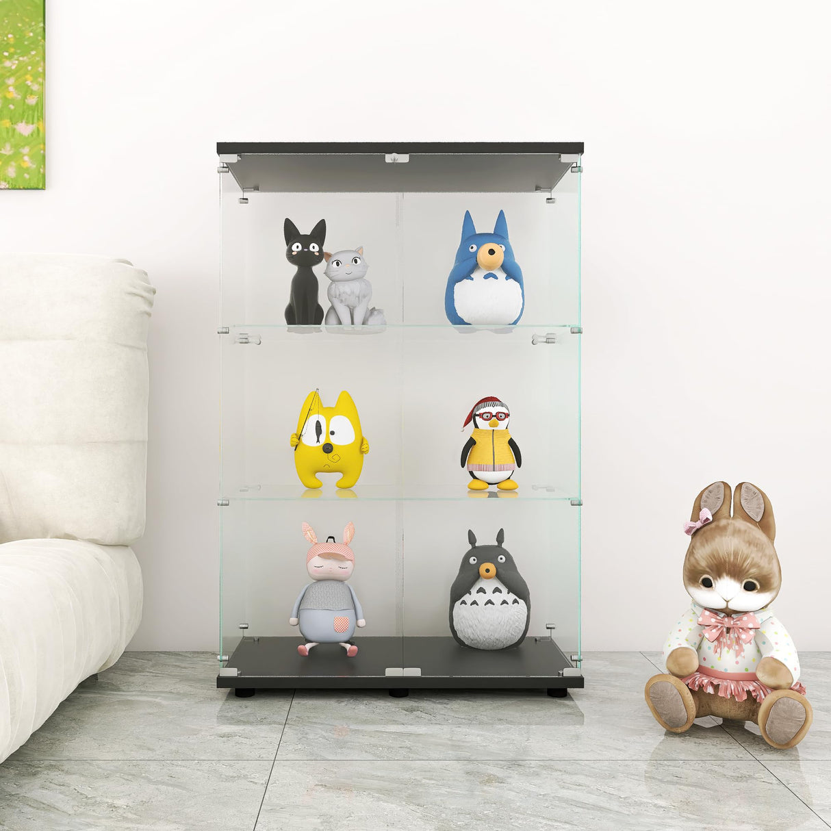 Modern 49'' Zipzop Three-Shelf Glass Display Cabinet with Doors - Curio Storage Solution Zipzop