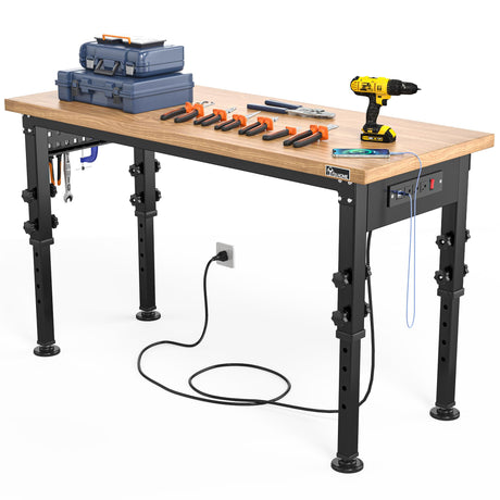 YITAHOME Workbench for Garage 48" L X 20" W Adjustable Workbench, Heavy-Duty Worktable W/Pegboard & Power Outlets, 2000 LBS Load Capacity, for YITAHOME