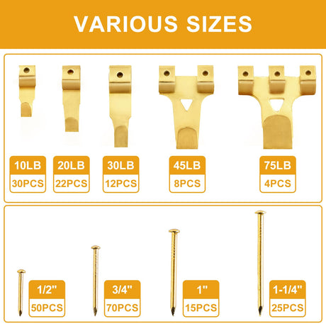 KURUI 303Pcs Picture Hanging Kit, Picture Hangers Assorted Kit With Heavy Duty Wall Hooks, Sawtooth, Picture Wire, D Rings, Hardware Nails, Eye Hooks KURUI