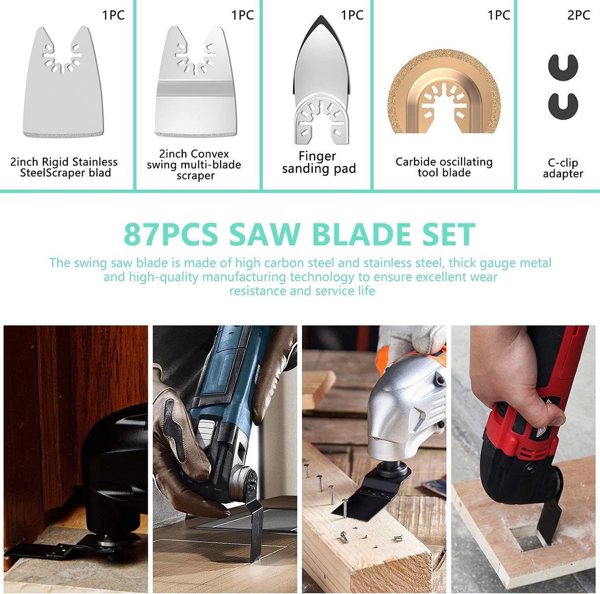 Protoiya 87 PCS Oscillating Tool Blades, Wood Metal Plastic Quick Release Oscillating Multitool Saw Blades Accessories with Sandpaper Compatible with Protoiya