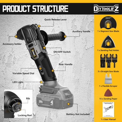 Cordless Oscillating Tool for Dewalt 20V Battery, 6 Variable Speed Brushless-Motor Tool, Oscillating Multi Tool Kit for Cutting Wood Drywall Nails