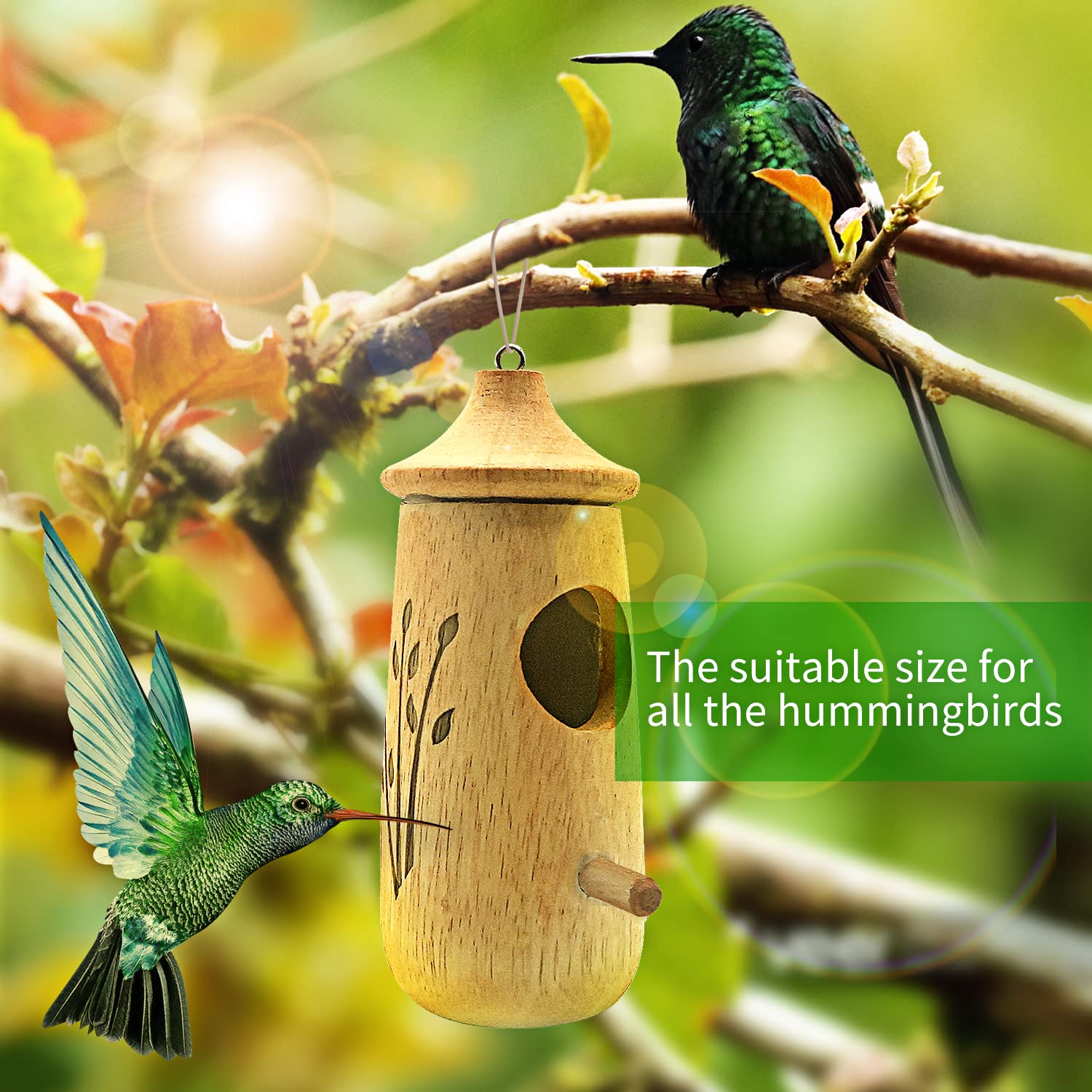 Hummingbird House for Outside Hanging,Wooden Humming Bird Houses for Outside for Nesting Hanging,Natural Hummingbird Swing Nest for Wren Swallow CANIPHA