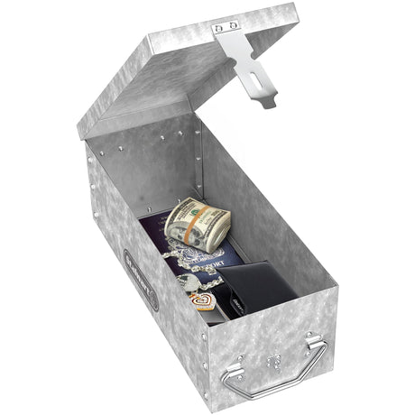 Lock Box with Folding Handle - Durable Metal Storage Chest with Stackable Design to Secure Valuables, Cash, Jewelry, and Weapons by Stalwart (Silver) Stalwart