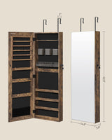 SONGMICS Jewelry Cabinet Armoire, Lockable Wall-Mounted Storage Organizer Unit with 2 Plastic Cosmetic Trays, Full-Length Frameless Mirror, Textured SONGMICS