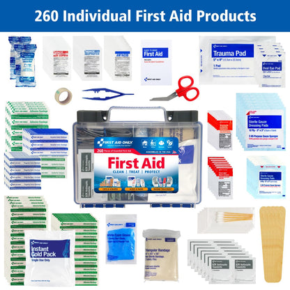 First Aid Only 91248 OSHA-Compliant All-Purpose 50-Person Emergency First Aid Kit for Home, Work, and Travel, 260 Pieces