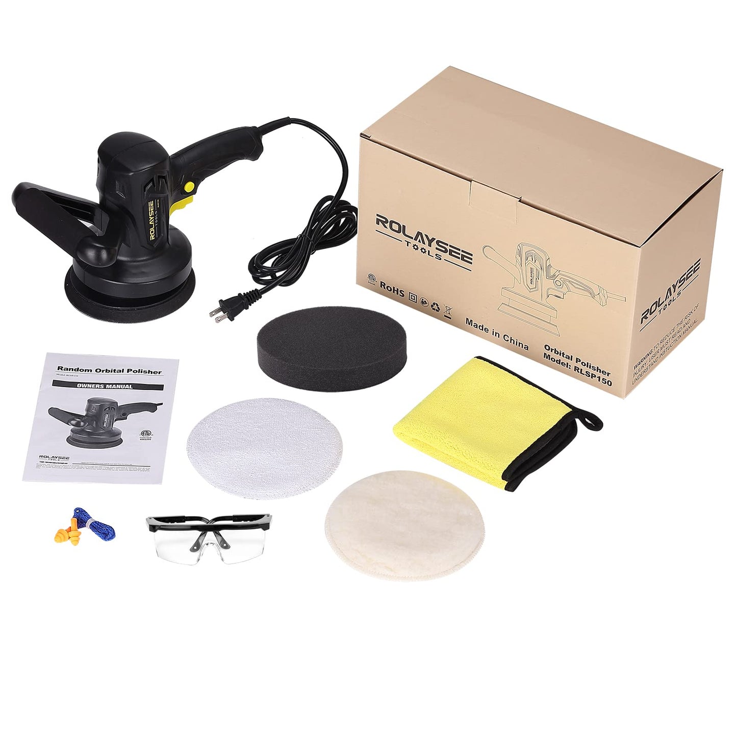 6-Inch Random Orbital Waxer Polisher, Variable Speed Buffer Machine Kit with 3 Buffing and Polishing Bonnets, Electric Buffer Polisher for Car - WoodArtSupply