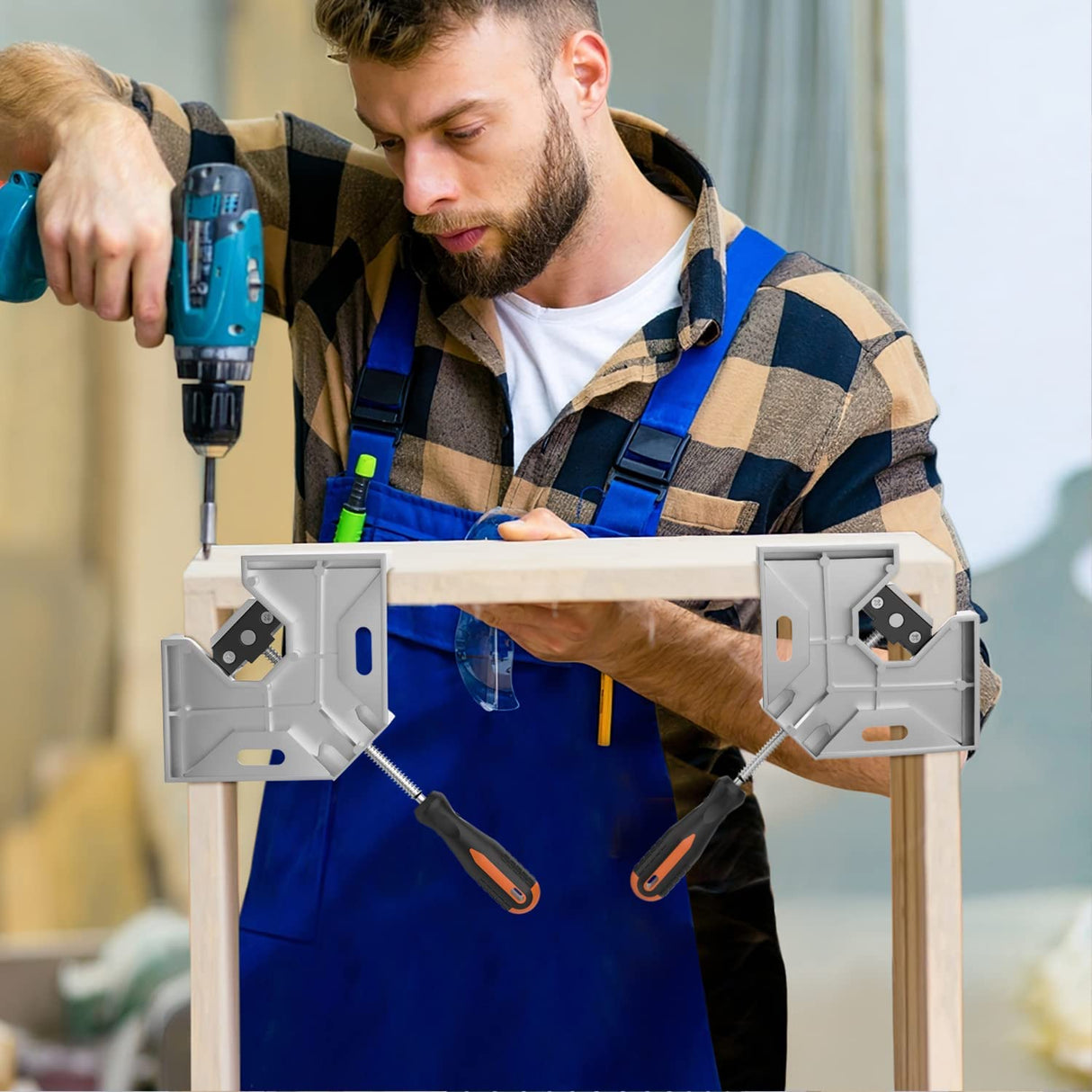 Right Angle Clamp, Housolution [4 PACK] Single Handle 90° Aluminum Alloy Corner Clamp, Clamps for Woodworking Adjustable Swing Jaw, Woodworking Tools Housolution