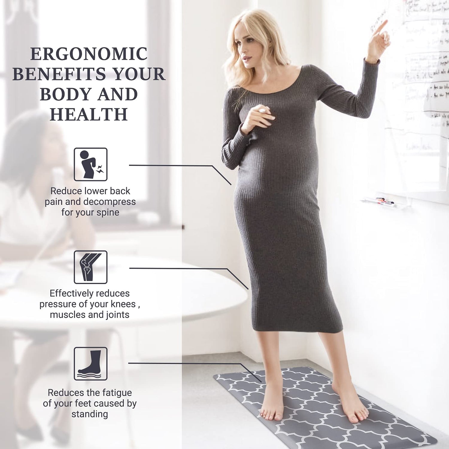 WISELIFE Kitchen Mat and Rugs Cushioned Anti-Fatigue,17.3"x 28",Non Slip Waterproof Ergonomic Comfort Mat for Kitchen, Floor Home, Office, Sink, WISELIFE