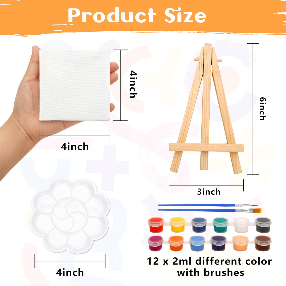 Auihiay 12 Sets Mini Canvases for Painting, Art Canvas Painting Kit with 4 x 4 Inch Mini Canvas and Stretched Easel, Acrylic Paint, Brush, Palette, Auihiay